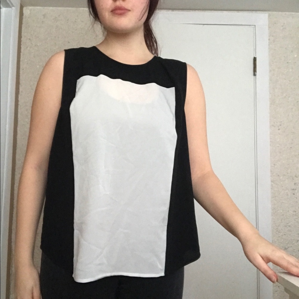 Black and white block blouse